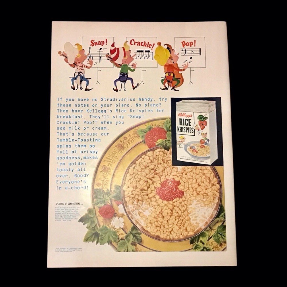 Vintage "1950 Kellogg's Rice Krispies" Advertisement Print